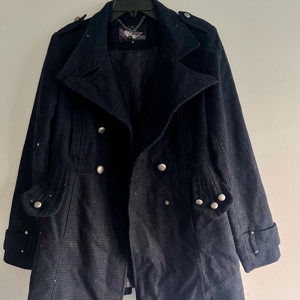 Buffalo David Bitton Black Wool-Blend Military Peacoat Jacket – Size M